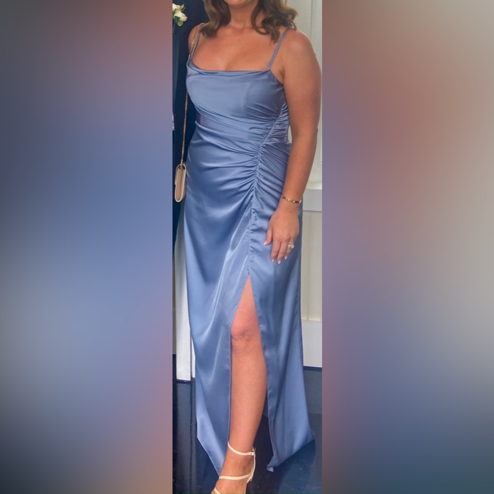 Azazie Satin Dusty Blue Dress